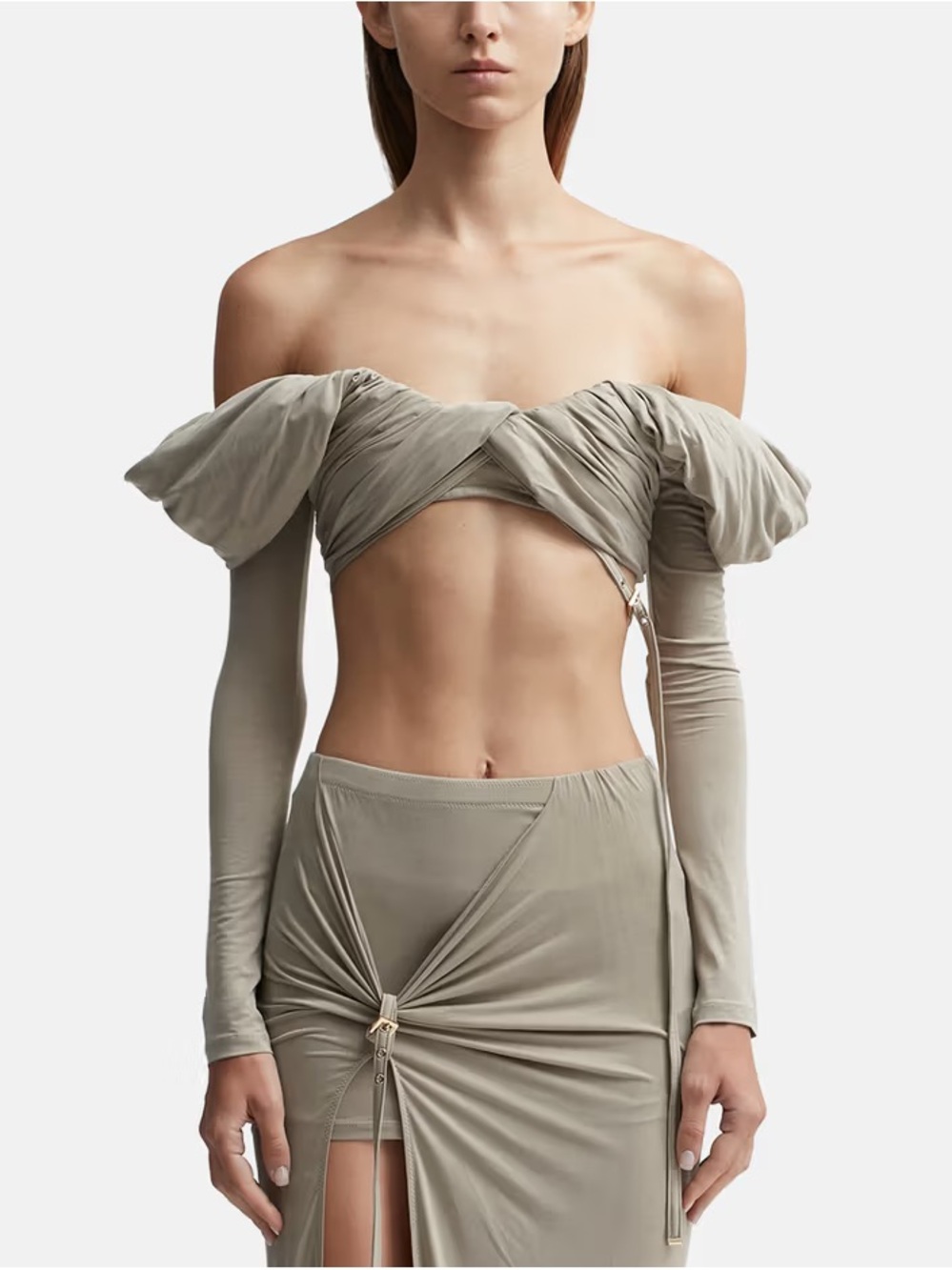Jacquemus Beige Off-Shoulder Crop Top